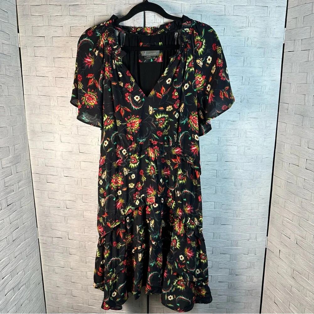 Anthropologie Womens Floral dress Relaxed fit ruffle accents bohemian hippie